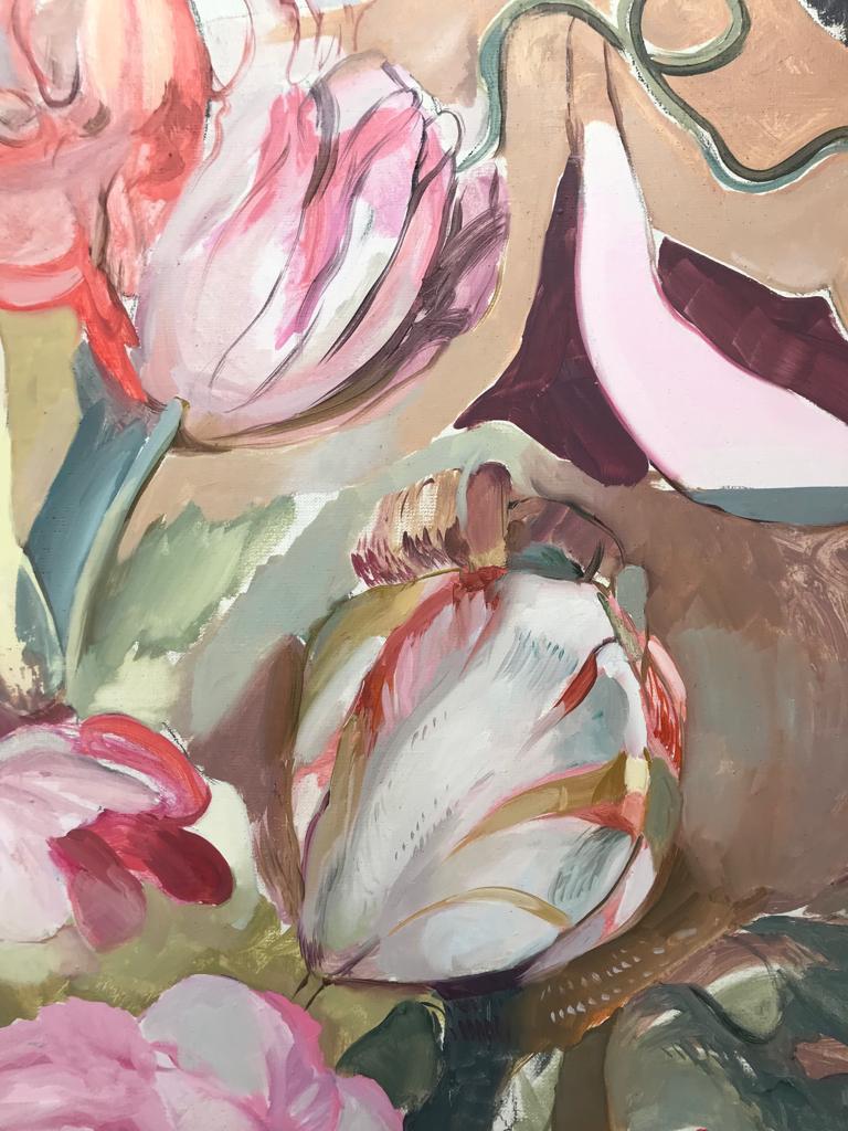 Bouquet (Incendio) XXIII - flowers, nature, figurative painting, oil paint - Beige Figurative Painting by Gonzalo García
