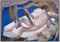 "Danza de perros salvajes II" azul, desnudo, perro