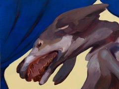 "El sauvage entrando a la carpa I" dog, blue, yellow, figurative