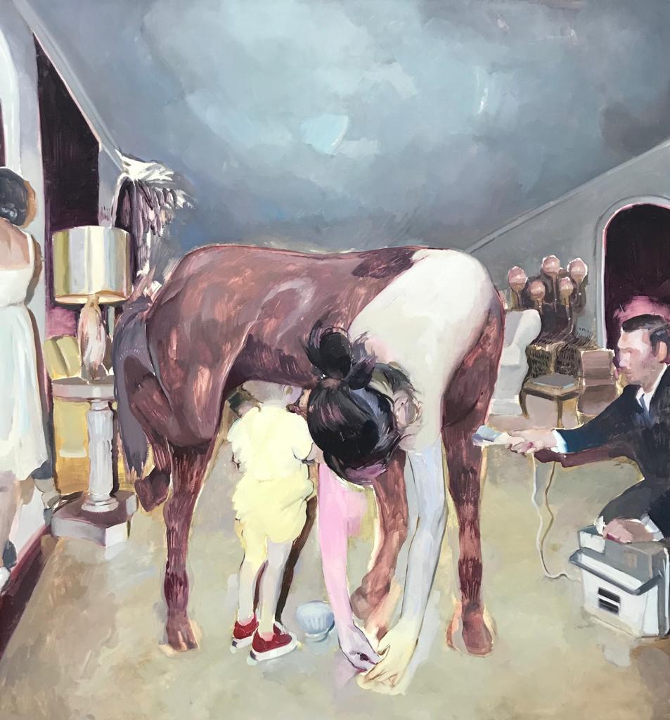 Gonzalo García Figurative Painting - "Sueño con un centauro I" centaur, vintage, surrealist, figurative painting