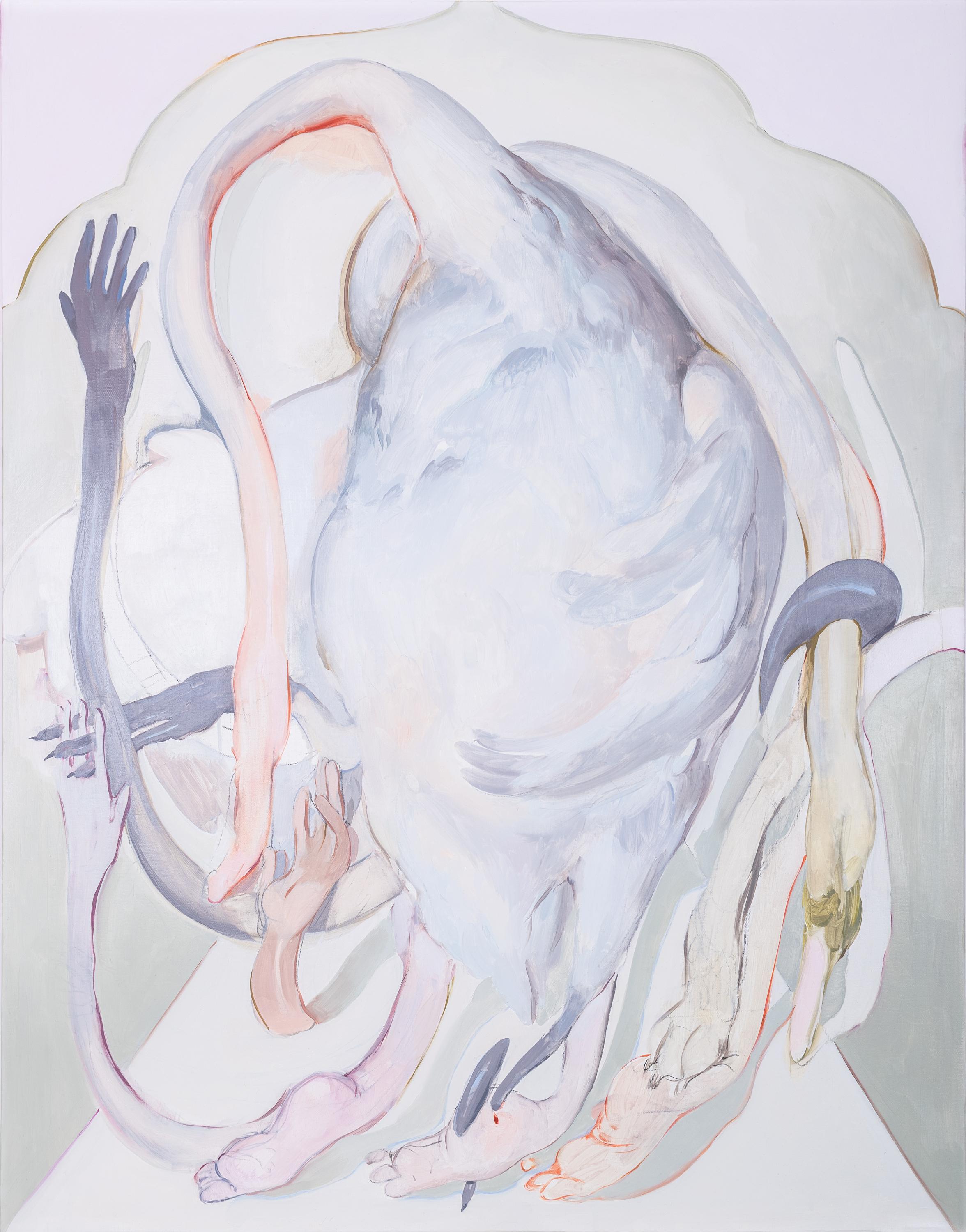 Gonzalo García Animal Painting – "La muerte del cisne siamés" - figurativ, Tiere, Schwan, Jagd, Pastellbilder