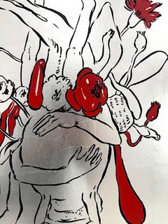 Sans titre, sérigraphie/impression contemporaine figurative, feuille d'argent, bouquet, fleur