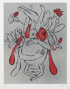 Untitled, Silkscreen w/silver leaf, 50 x 39cm, Figurative Abstraction, 2023