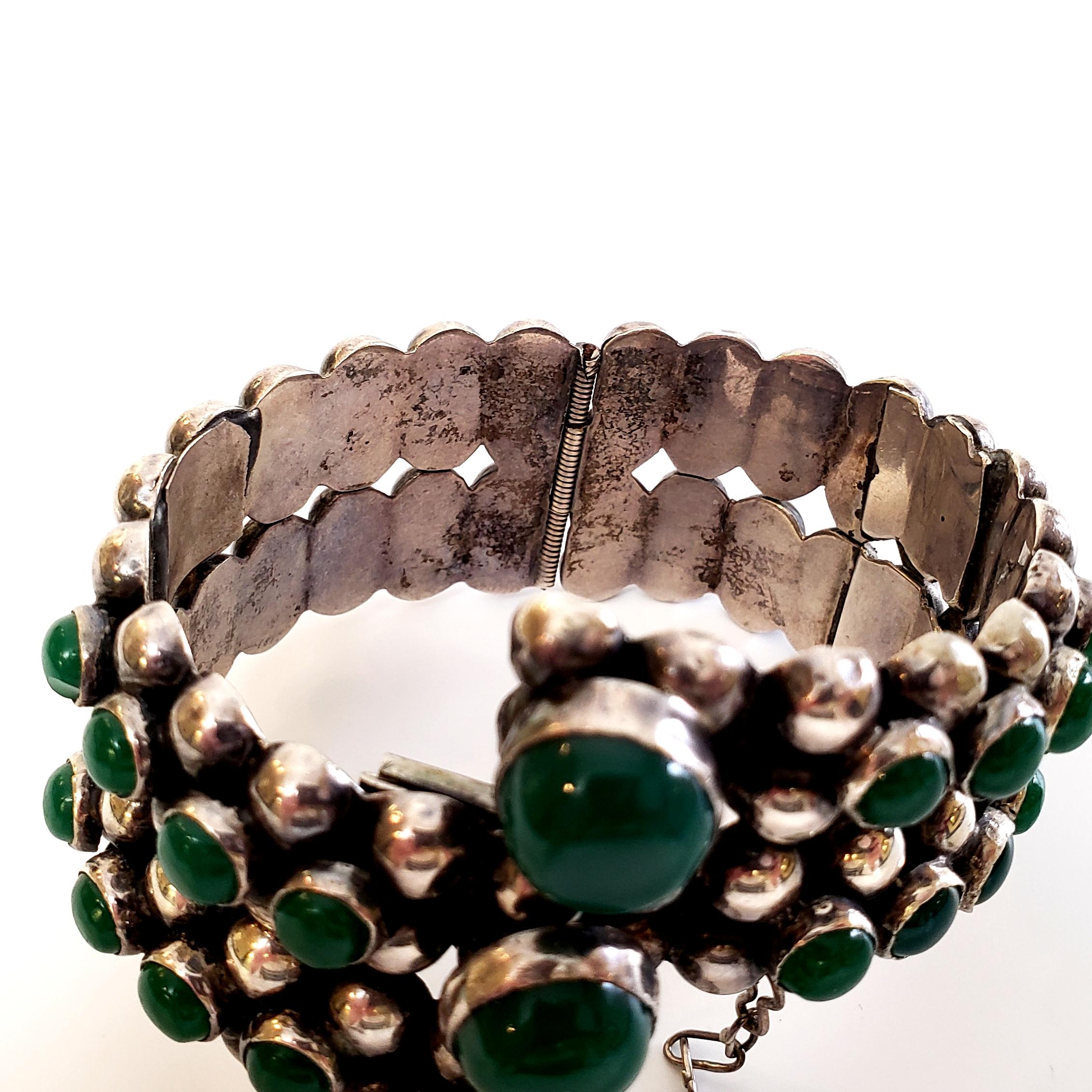 Women's Gonzalo Moreno Mexico Sterling Silver Green Onyx Hinged Bracelet
