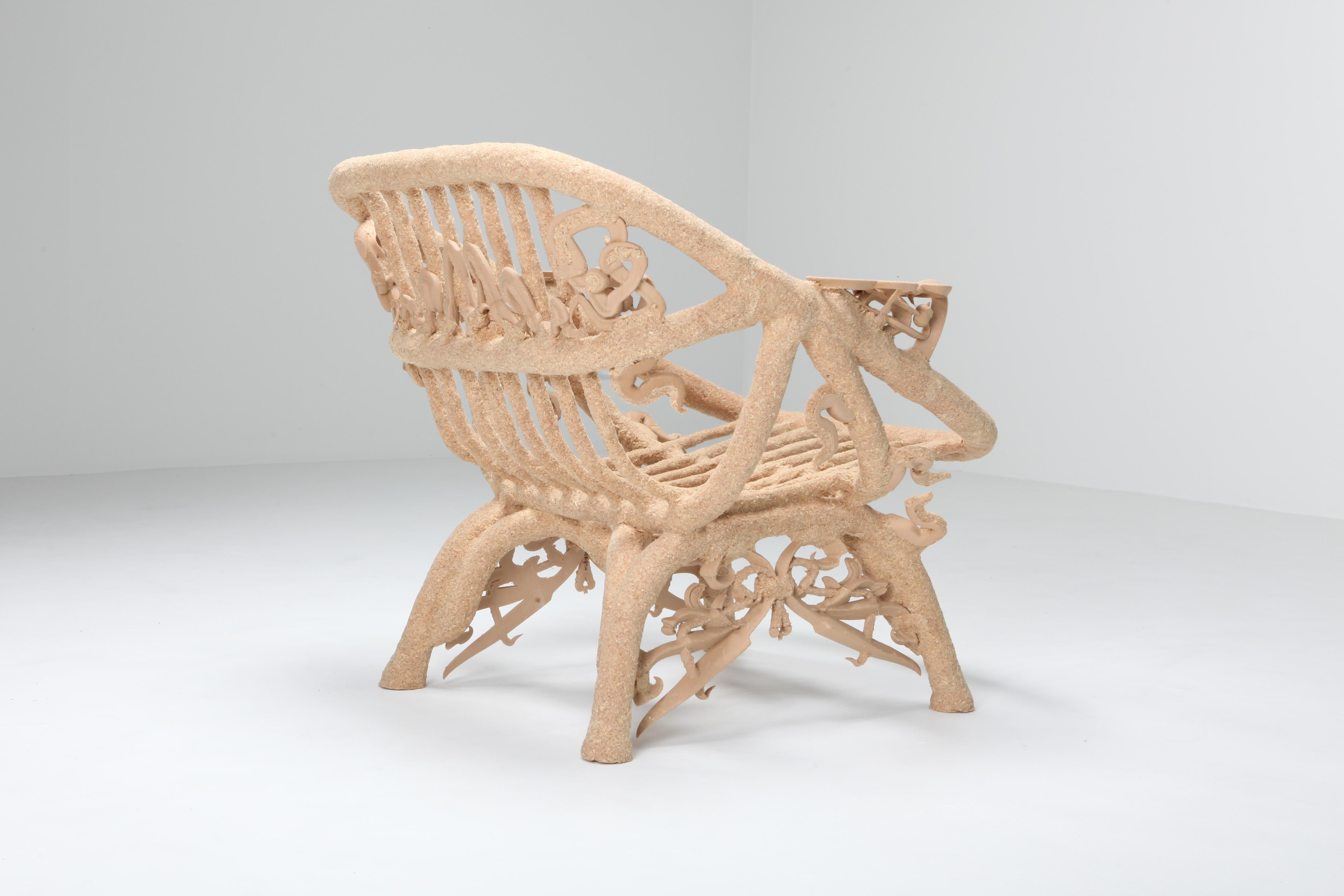 Dutch 'Goo Lounge Chair' Wooden Chair with Ornamental Features, Schimmel & Schweikle