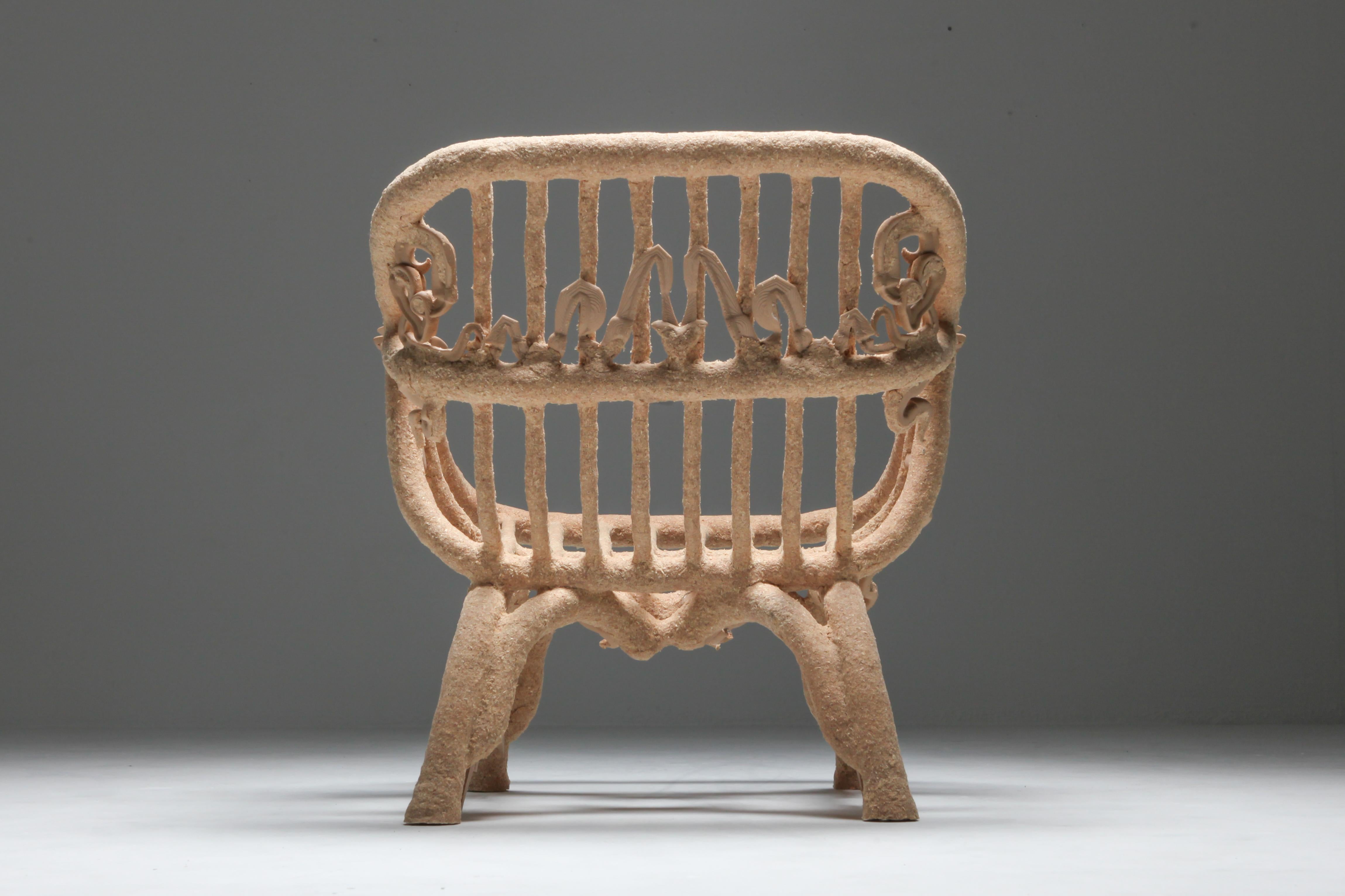 Dutch 'Goo Lounge Chair' Wooden Chair with Ornamental Features, Schimmel & Schweikle For Sale