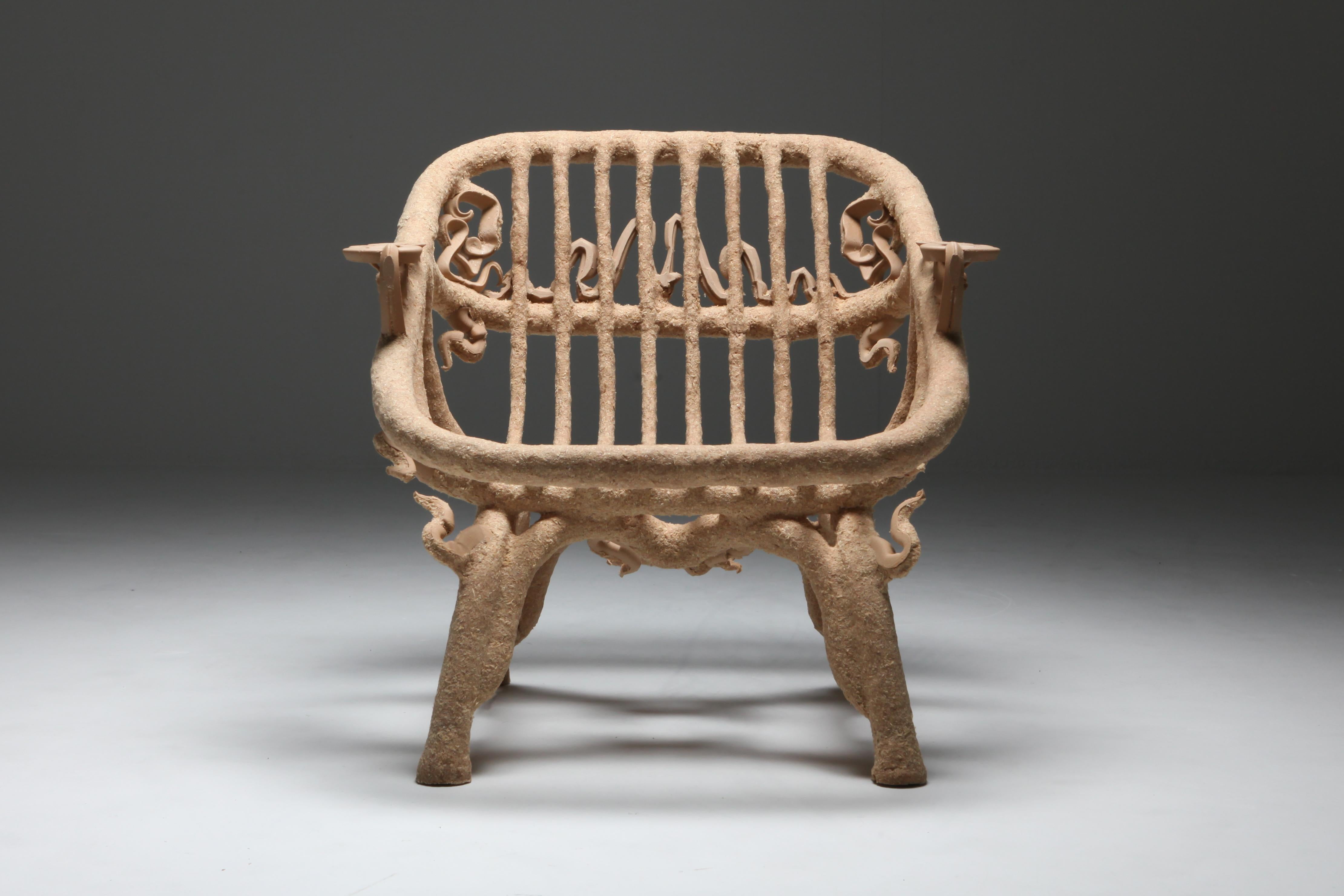 Contemporary 'Goo Lounge Chair' Wooden Chair with Ornamental Features, Schimmel & Schweikle