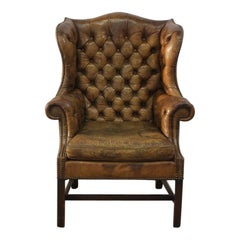 Vintage Good 1940s-1950s English Wingback Leather Armchair