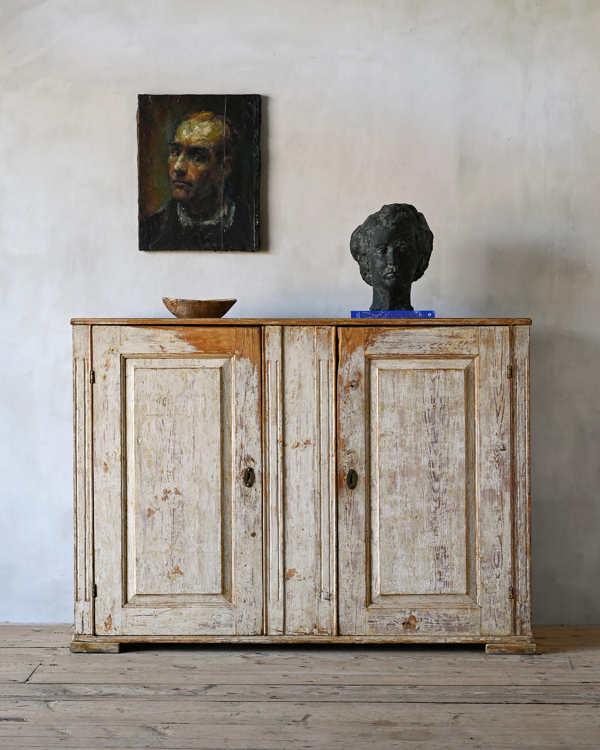 Good 19th century Gustavian buffet in Its original finish with two drawers and shelves in the interior, circa 1800 Sweden.