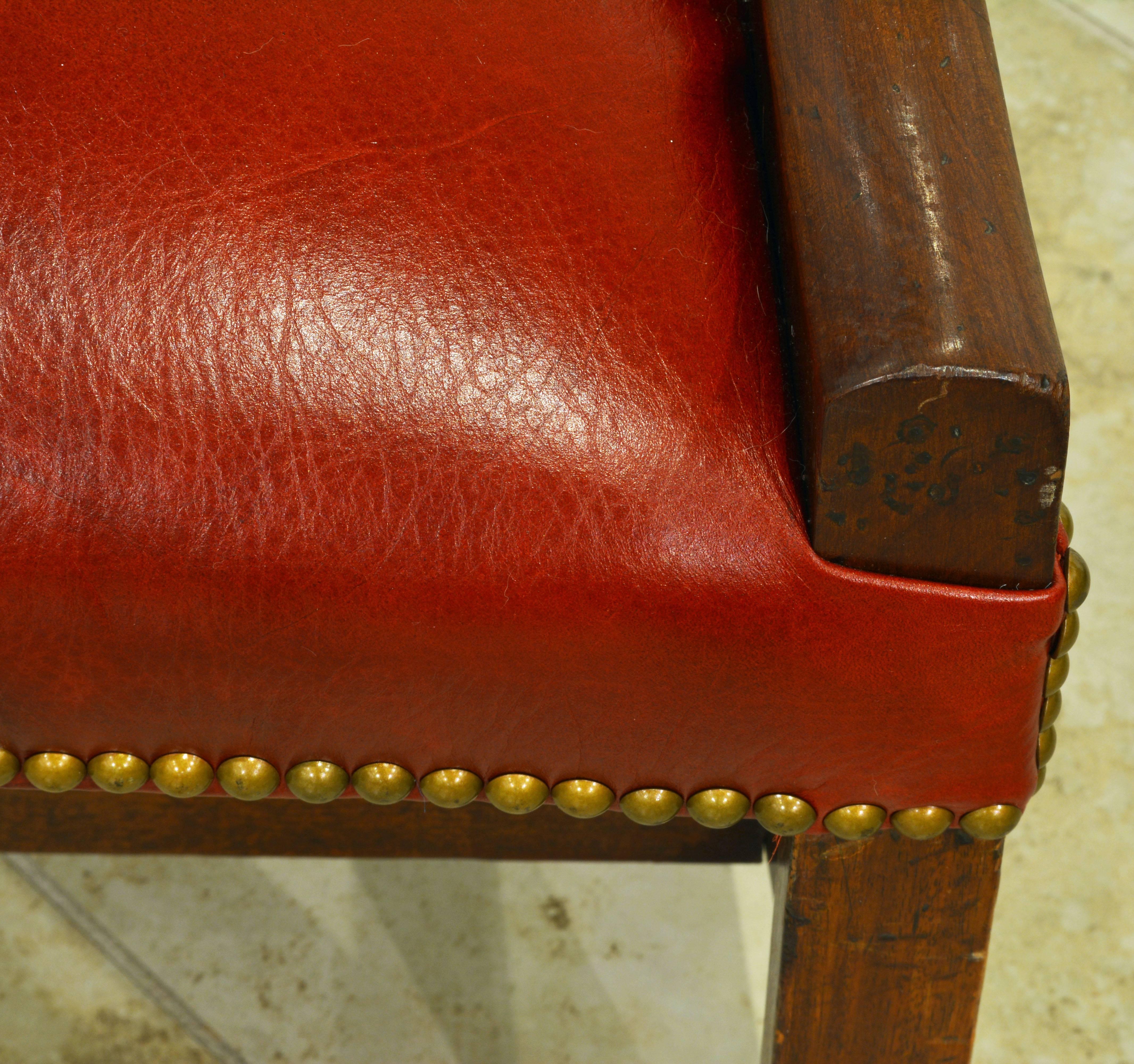 Good 19th Century Mahogany and Red Leather and Nailhead Trimmed Lolling Chair 1