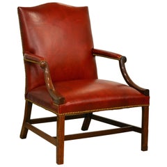 Good 19th Century Mahogany and Red Leather and Nailhead Trimmed Lolling Chair