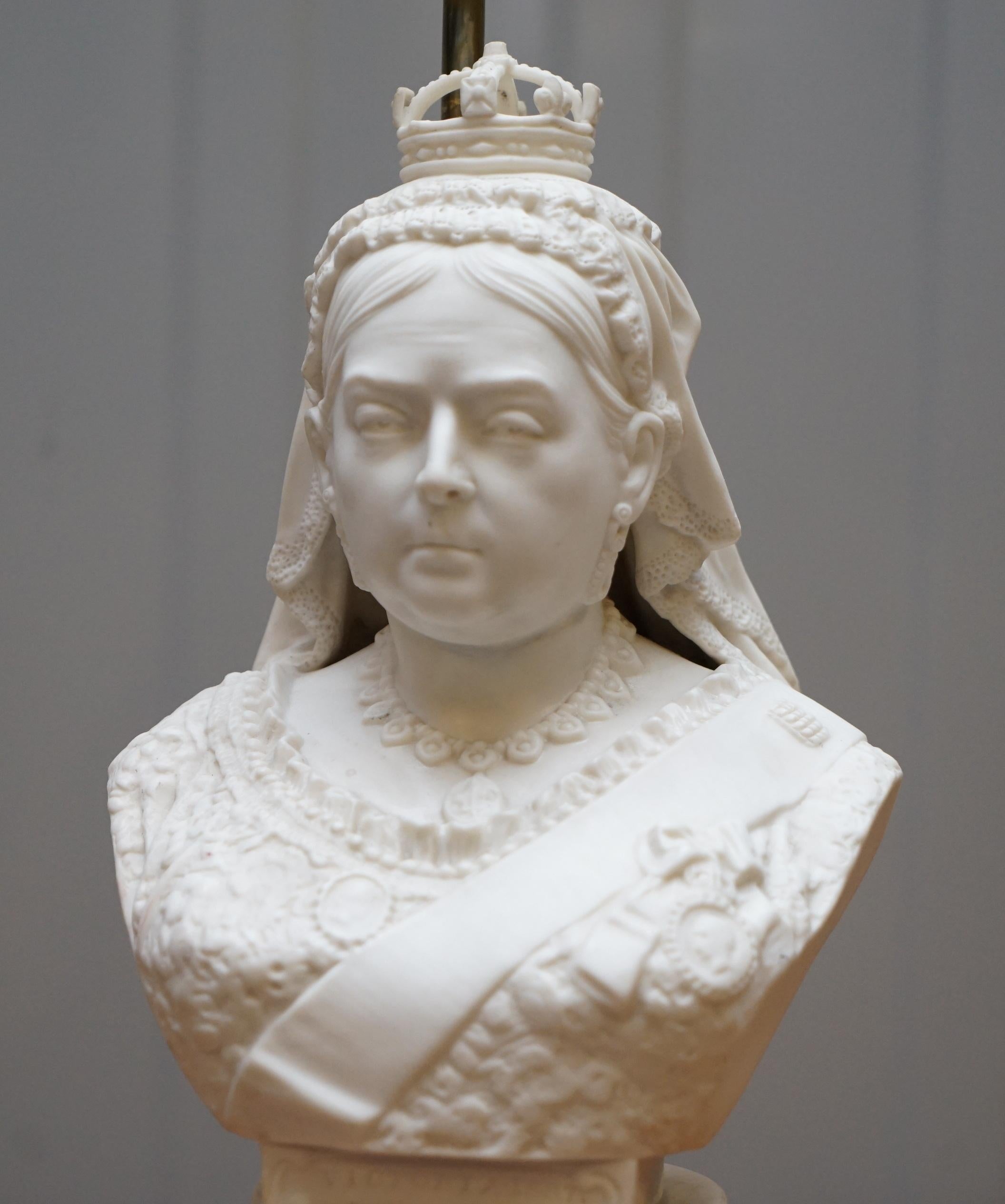 Hand-Crafted Good 19th Century Parian Figure of Queen Victoria Bust Made into a Table Lamp