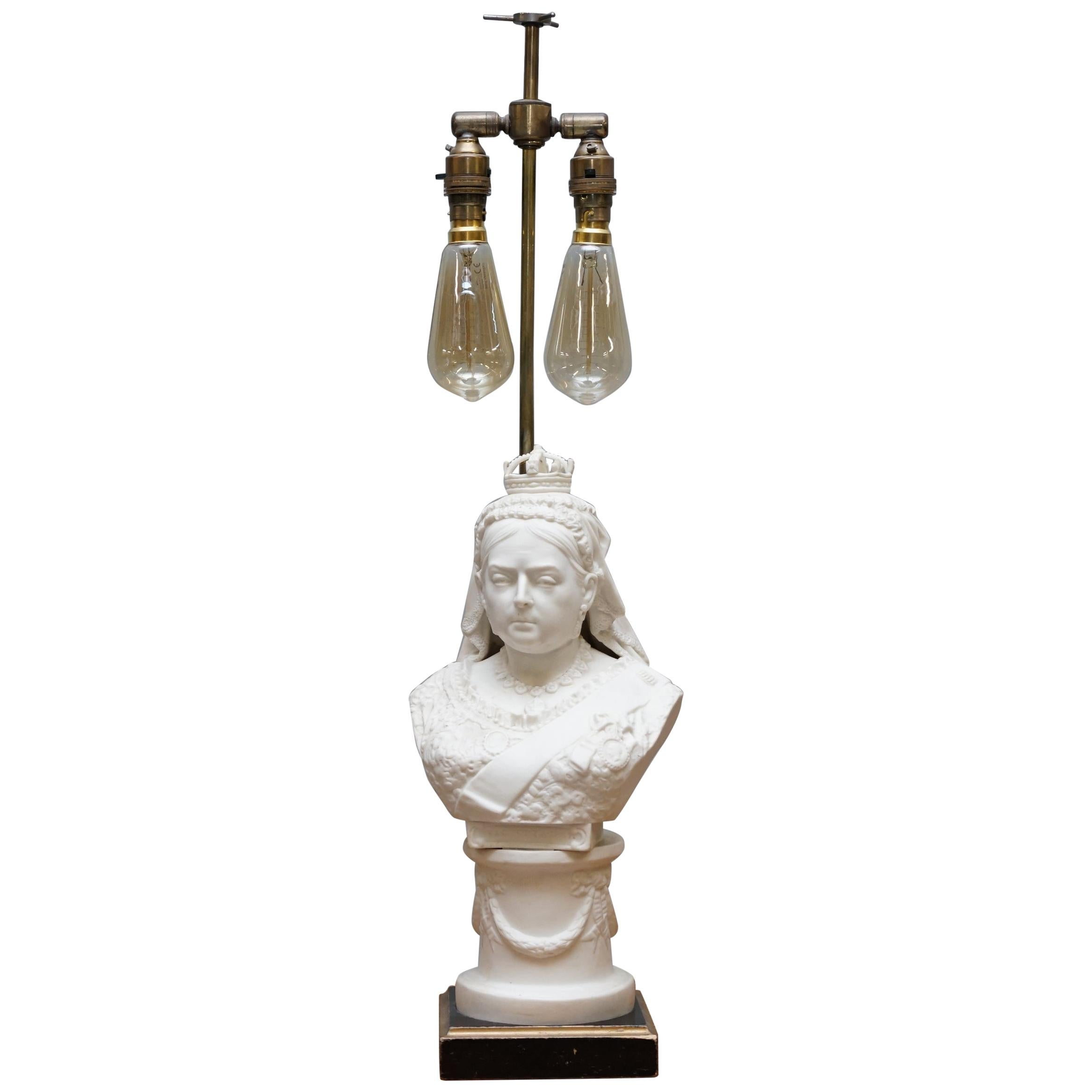Good 19th Century Parian Figure of Queen Victoria Bust Made into a Table Lamp