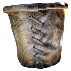 Antique Good 19thC Stitched Vellum Bucket, c.1830-50