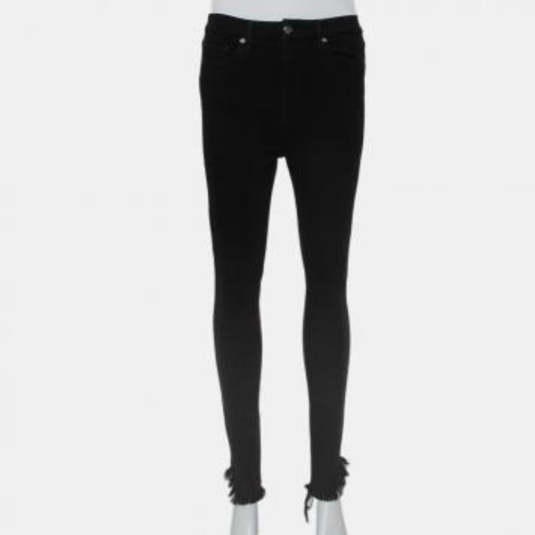 Good American Black Denim Frayed Hem Detail Good Waist Jeans M For Sale 4