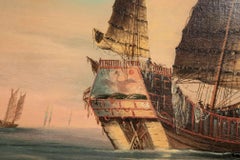 Good and Large Chinese Export Painting of an Ocean Going Junk in Its Original