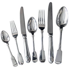 Good Antique 19th Century English Sterling Silver Fiddle Pattern Flatware