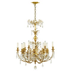 Good Antique French 12 Arm Gold Plated Crystal Chandelier