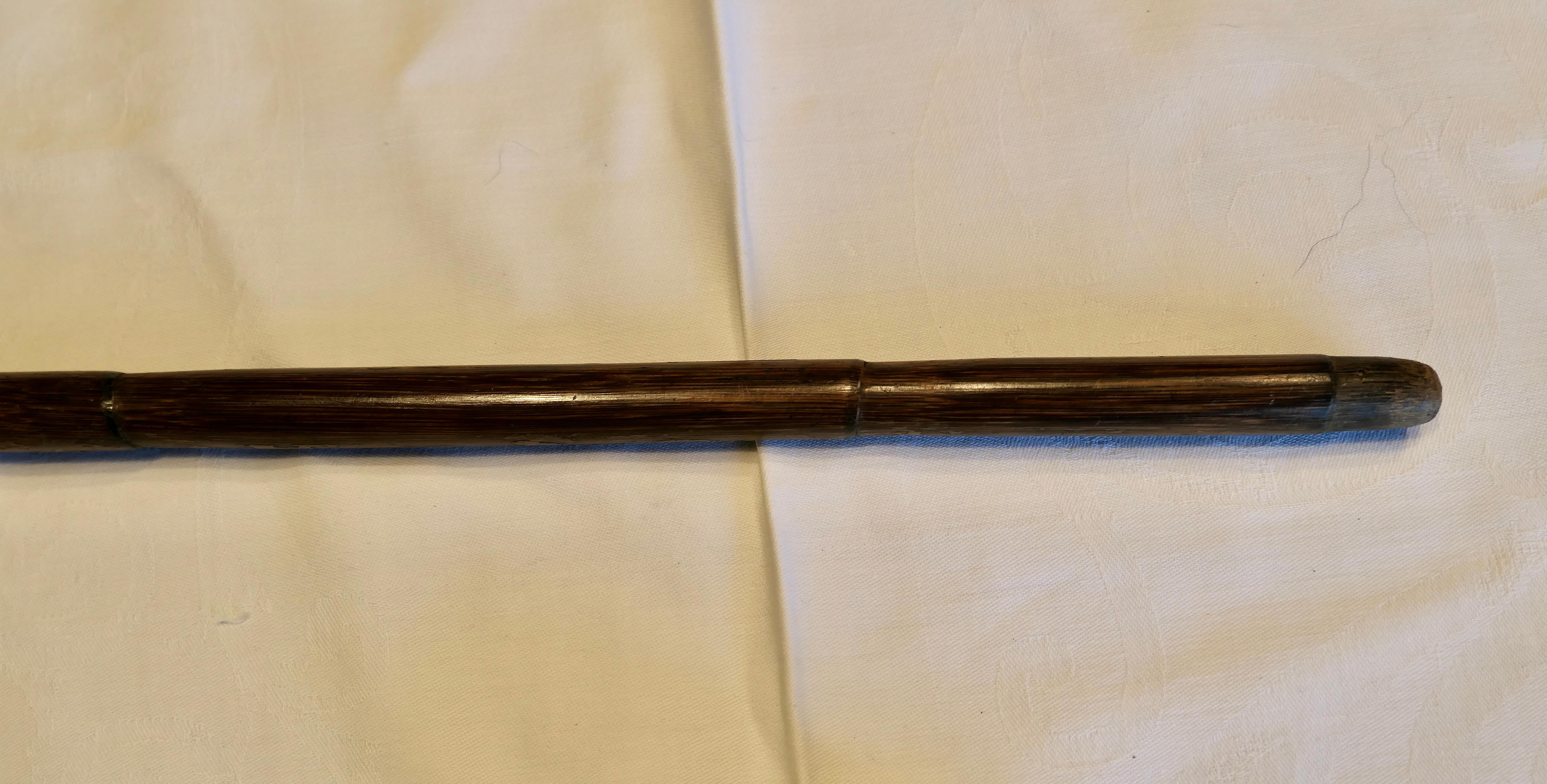 Early 20th Century Good Bamboo Walking Stick With Silver Hall Marked Collar & Handle.   