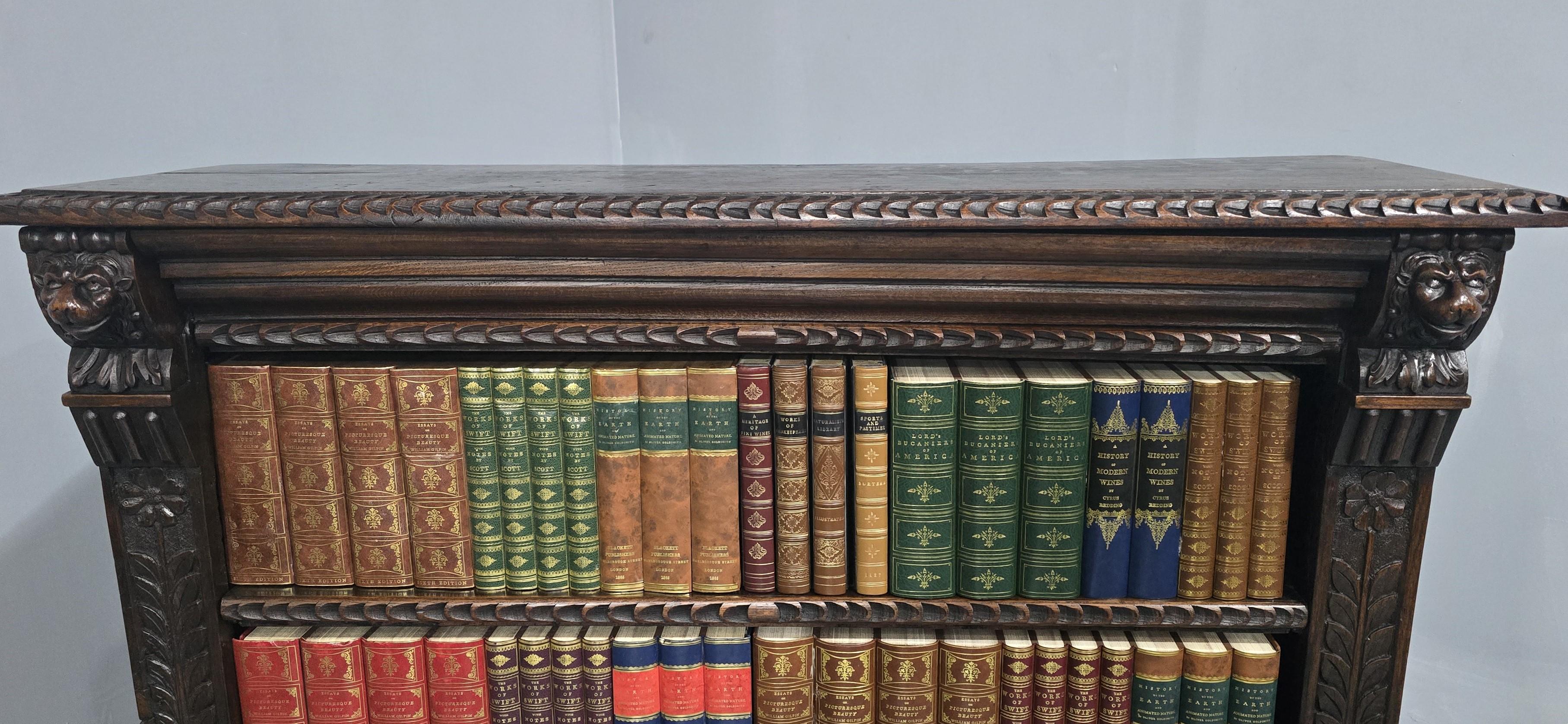 Jacobean Good Carved Oak Open Library Bookcase For Sale