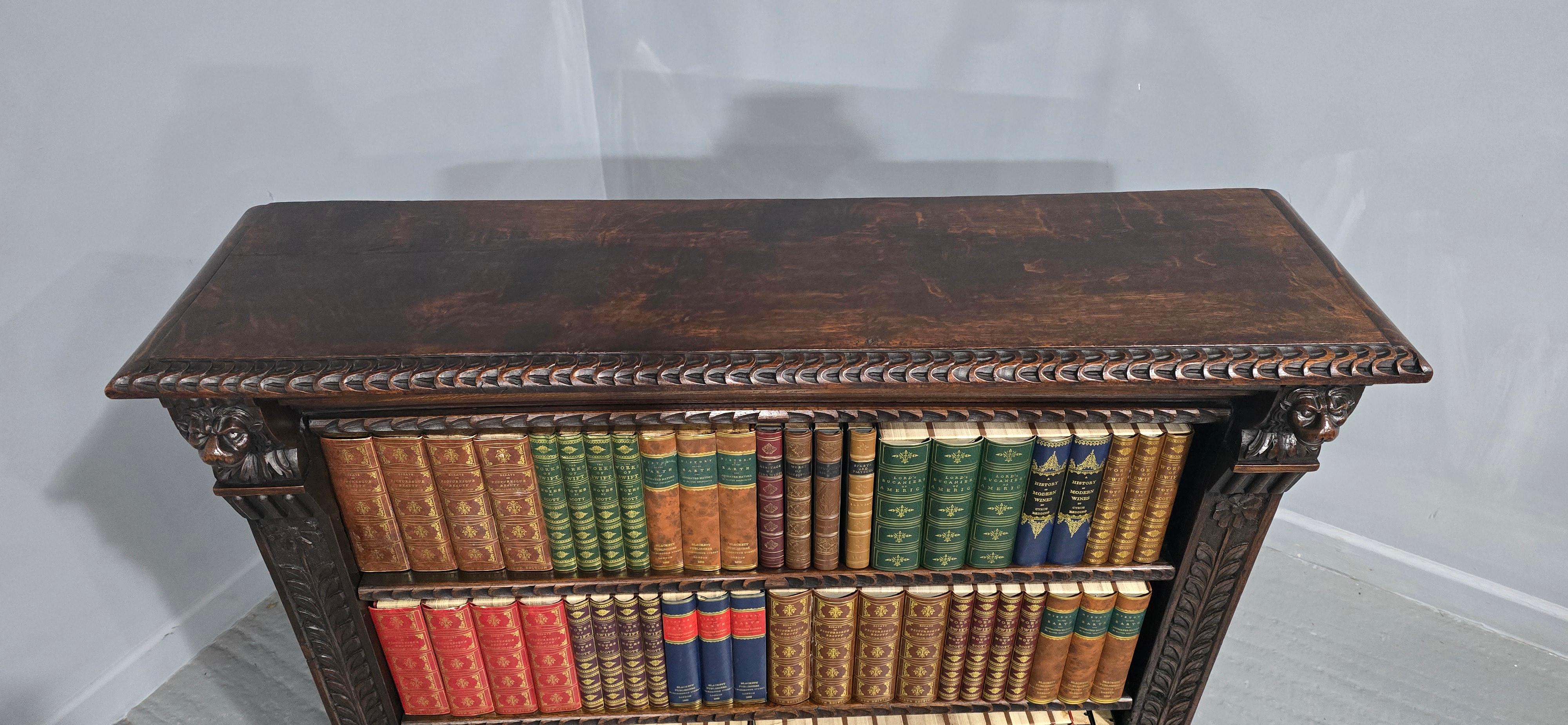 19th Century Good Carved Oak Open Library Bookcase For Sale