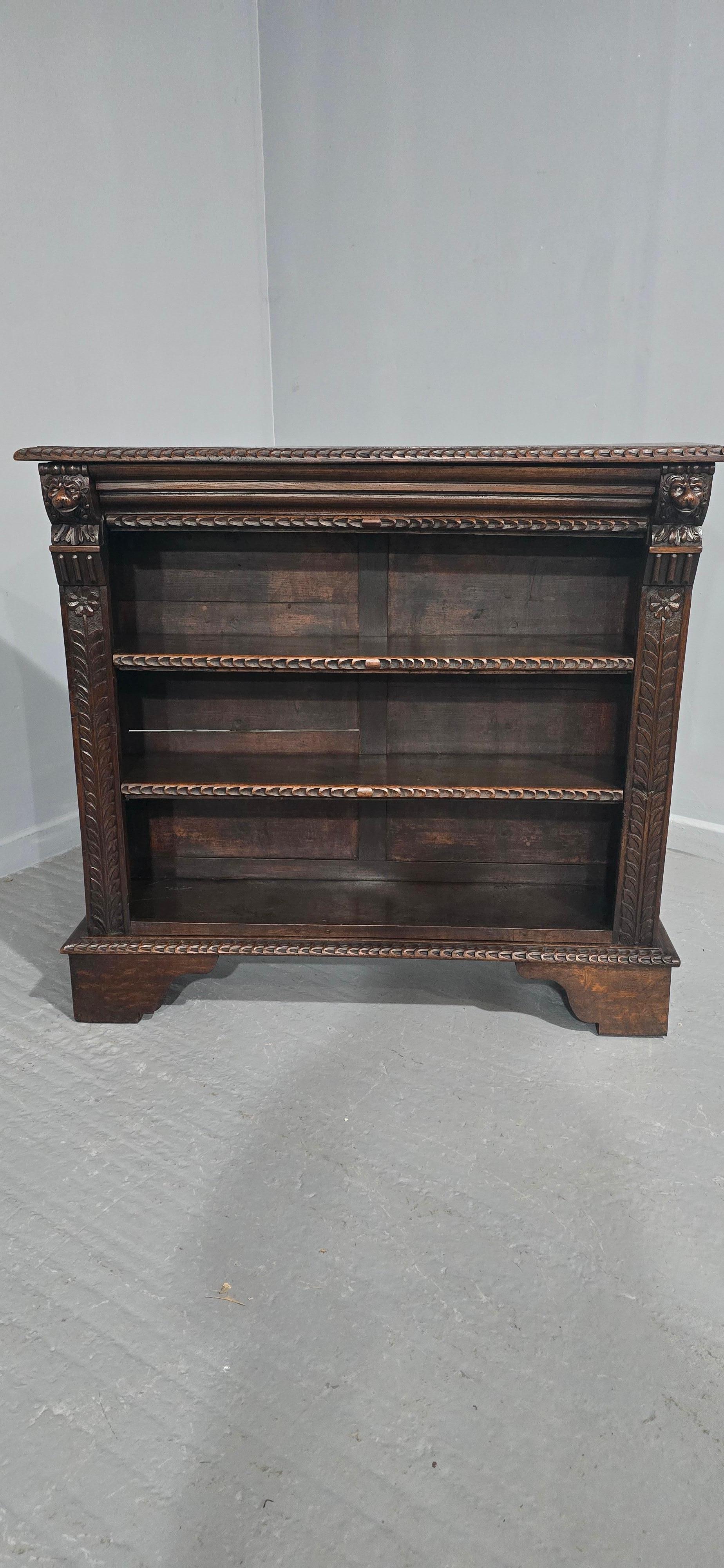 Good Carved Oak Open Library Bookcase For Sale 1