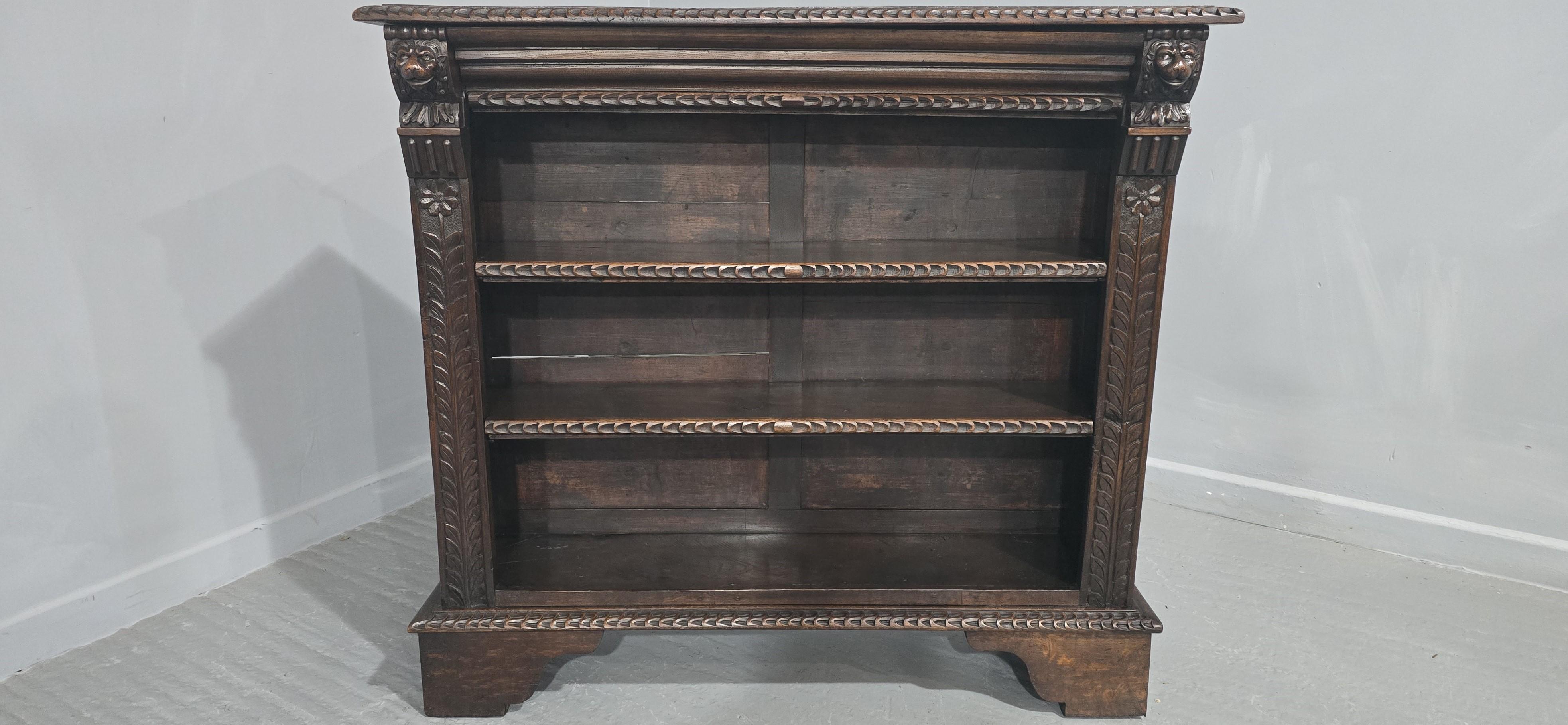 Good Carved Oak Open Library Bookcase For Sale 2
