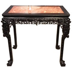 Good Chinese Hardwood Marble Inset Console Table