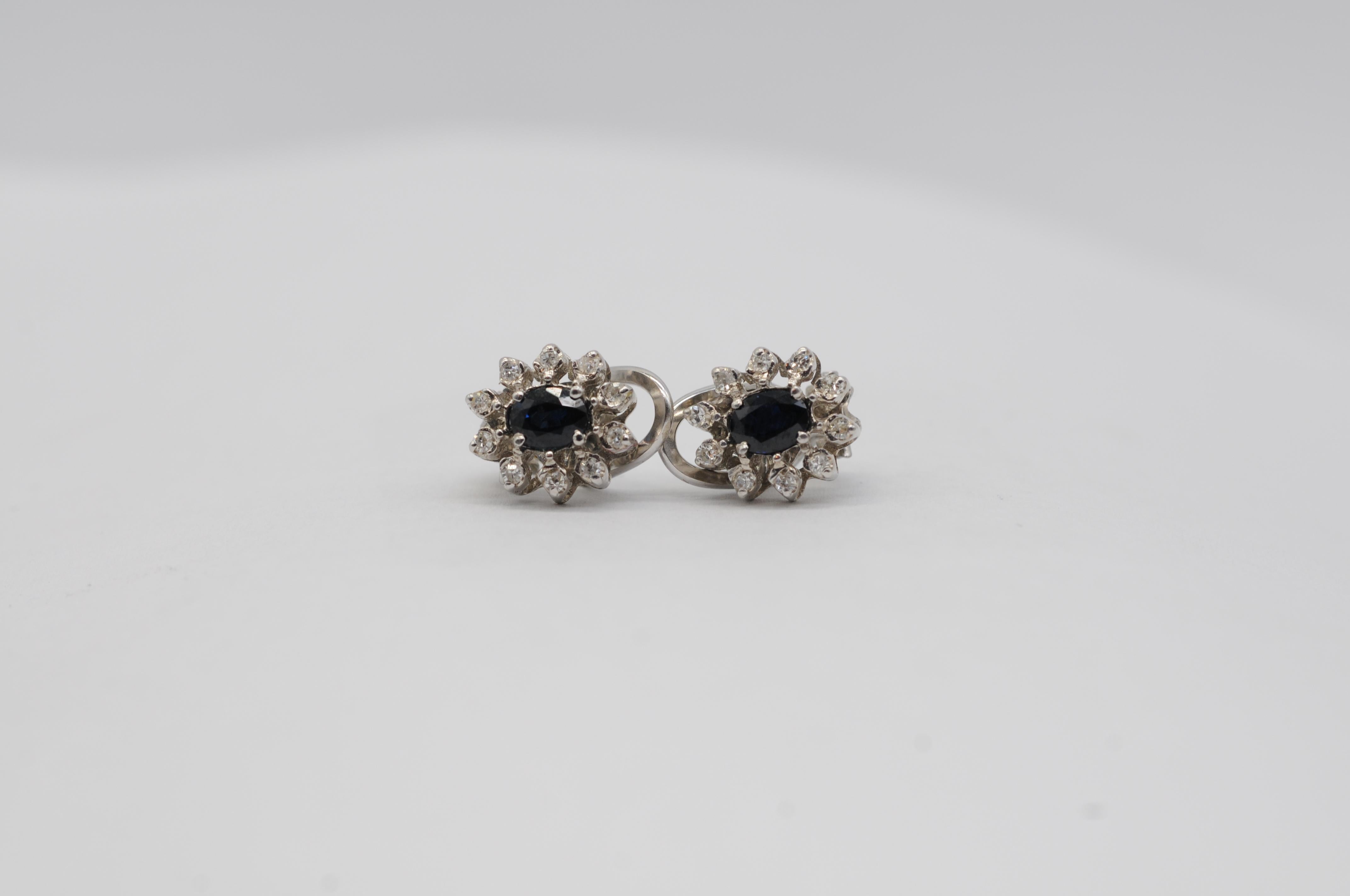 good earrings with sapphires and diamonds in 14k gold For Sale 4