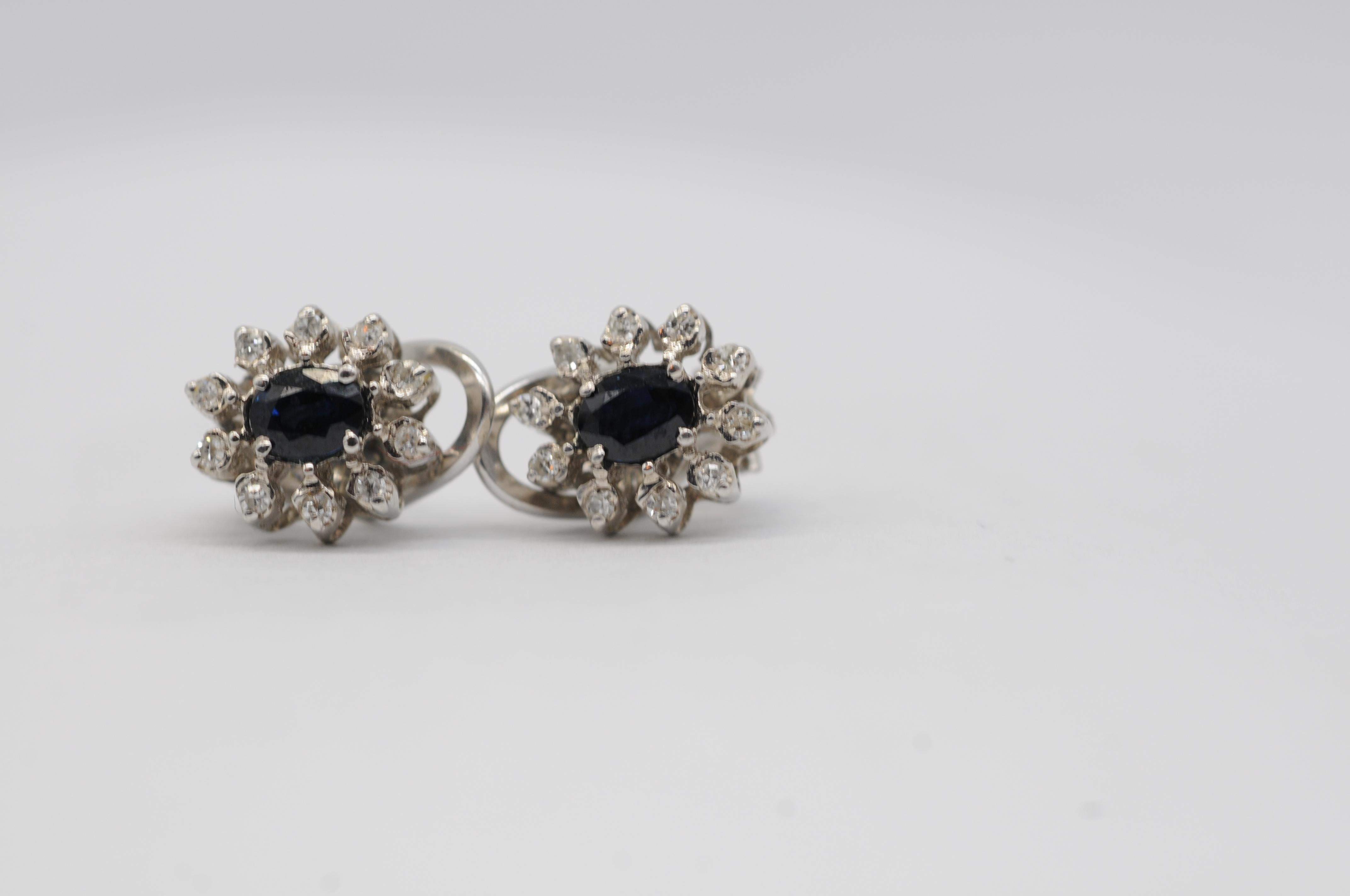 good earrings with sapphires and diamonds in 14k gold For Sale 5