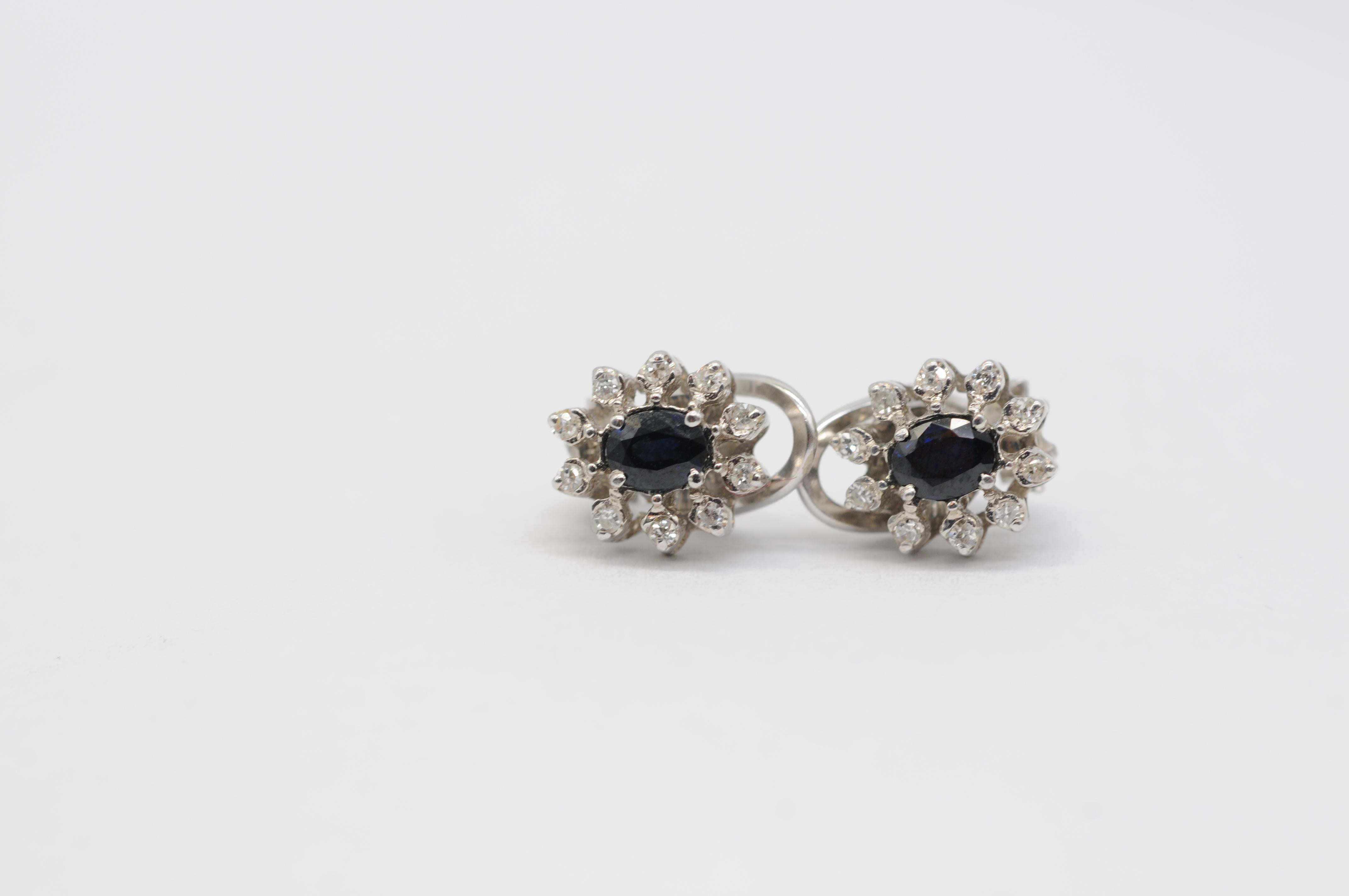 good earrings with sapphires and diamonds in 14k gold For Sale 6