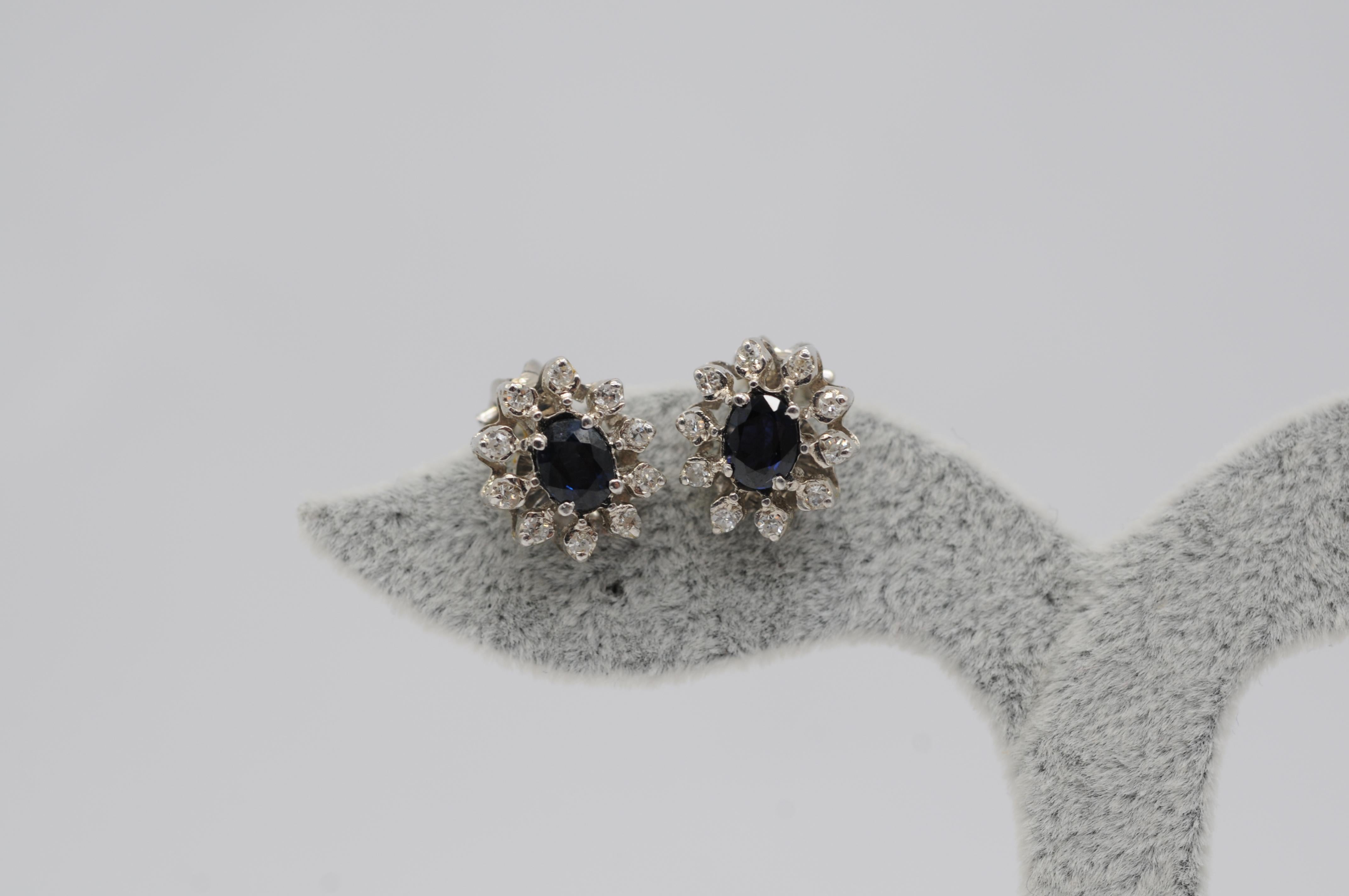 Gute Ohrringe mit Saphiren und Diamanten aus 14k Gold im Zustand „Gut“ im Angebot in Berlin, BE