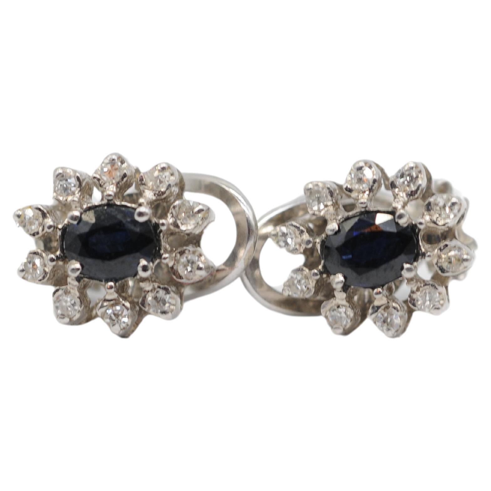good earrings with sapphires and diamonds in 14k gold For Sale