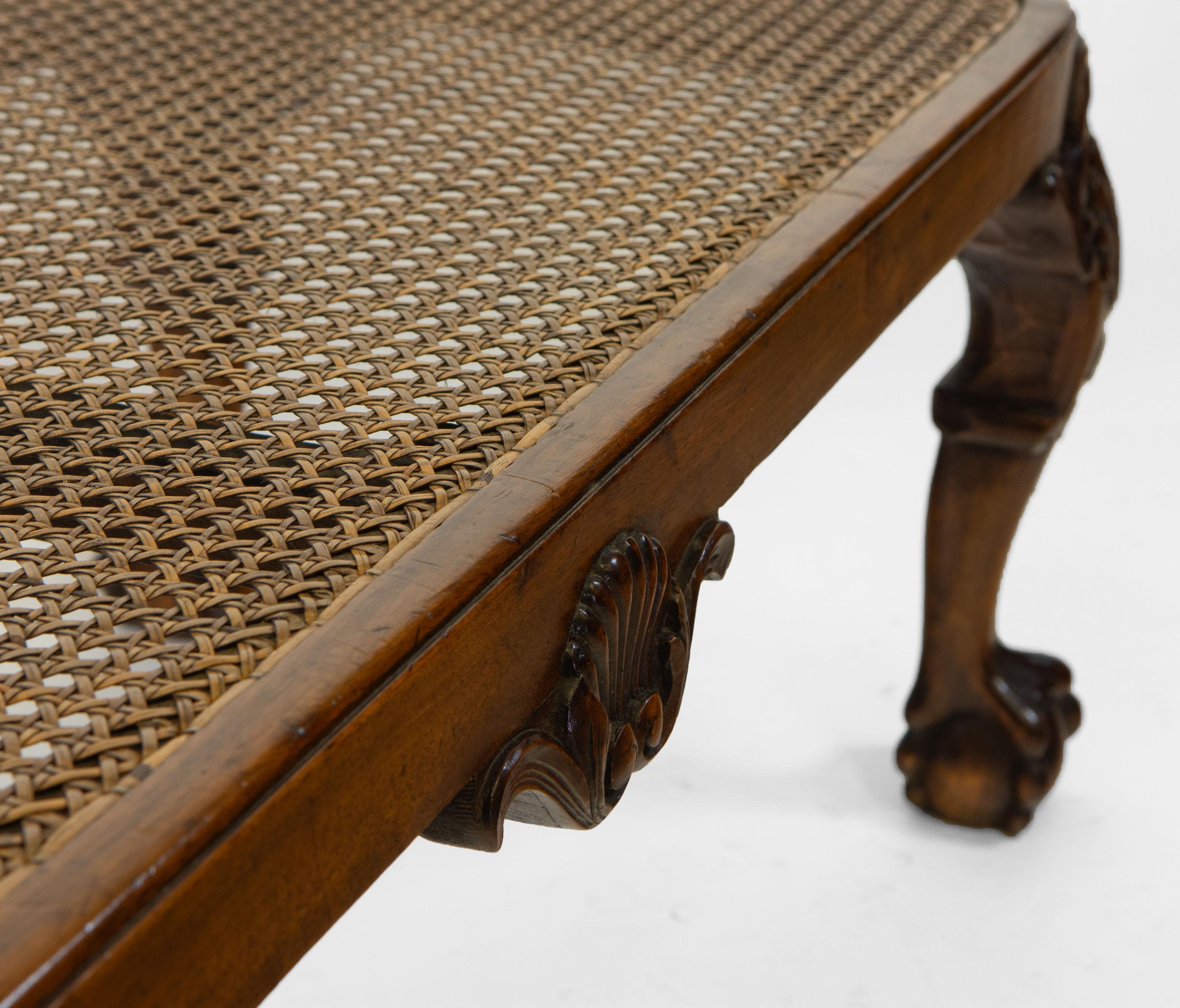 Good English Antique Walnut & Cane Window Seat On Claw & Ball Legs For Sale 3