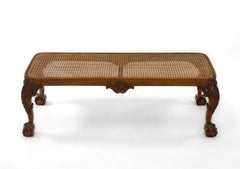 Good English Antique Walnut & Cane Window Seat On Claw & Ball Legs
