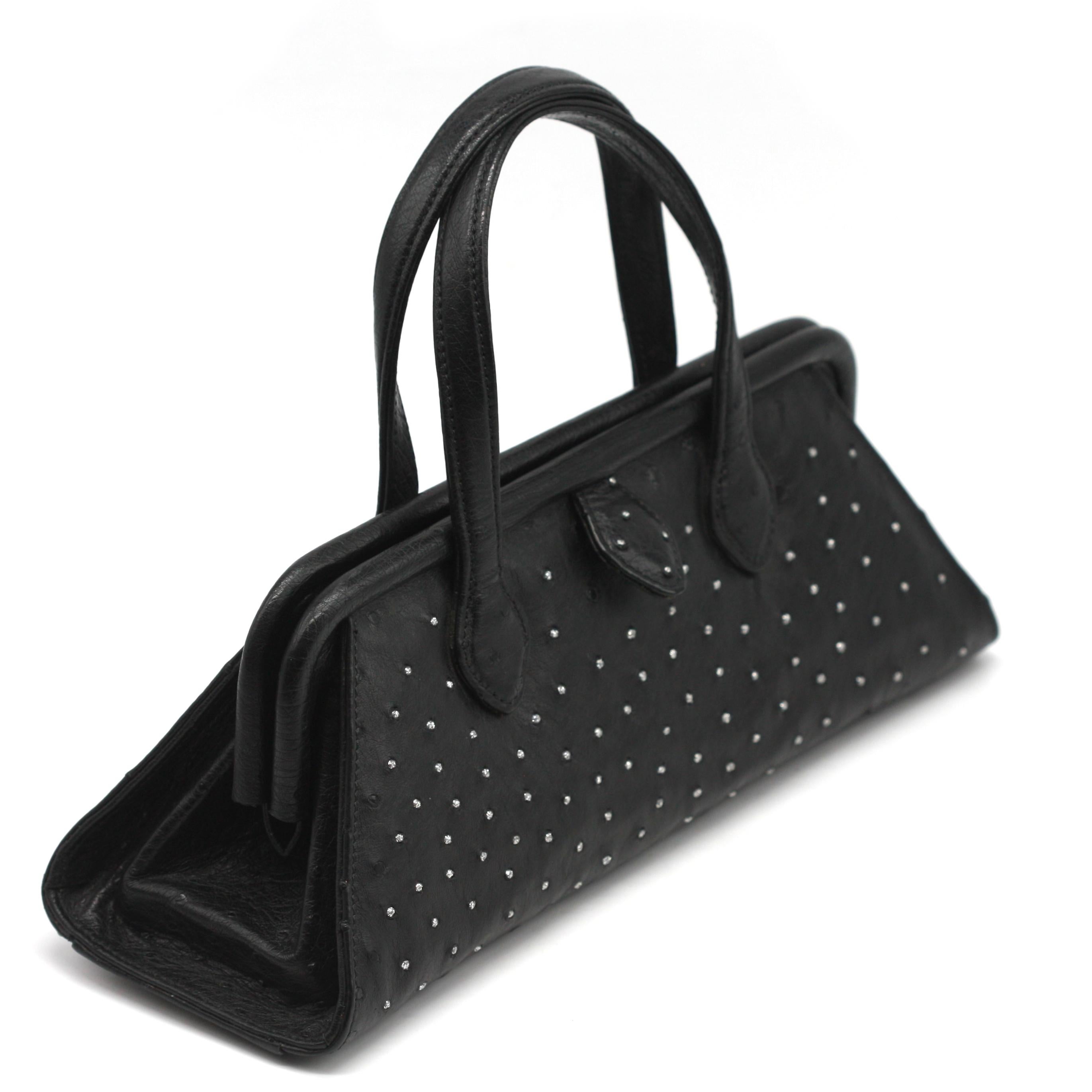 Good Lana Marks Diamond Dust Black Ostrich Handbag For Sale 2