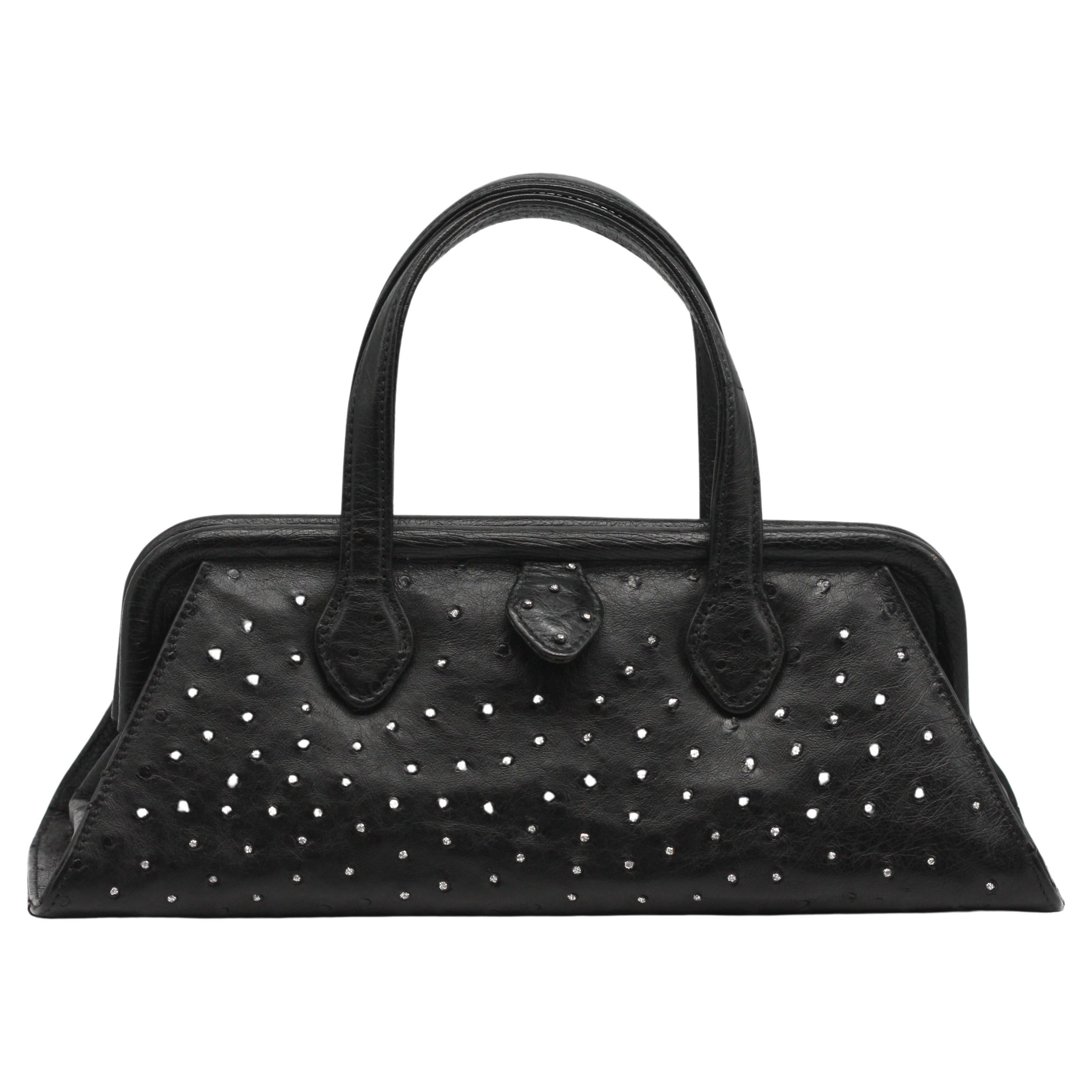 Good Lana Marks Diamond Dust Black Ostrich Handbag For Sale