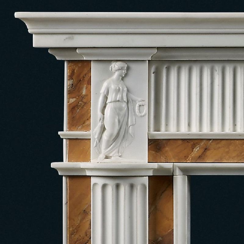 Neoclassical Late 18th Century Style Fireplace in Statuary and Siena Marbles For Sale