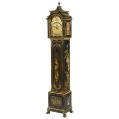 Antique Black & Gold Lacquer Grandfather Clock in the Chinoiserie Manner
