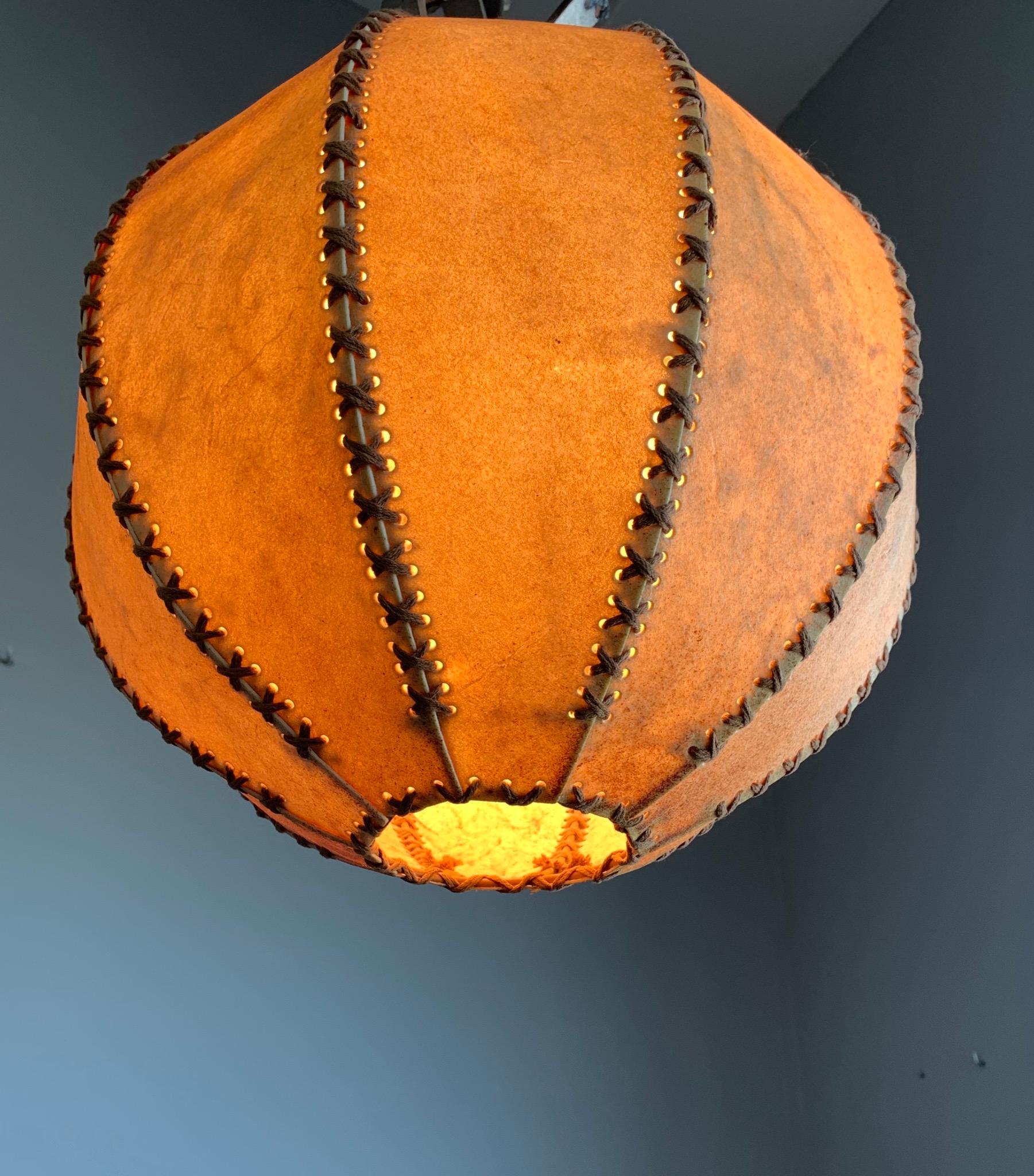 Good Looking Spherical or Round, Home Design 1930s Single Light Leather Pendant  For Sale 8