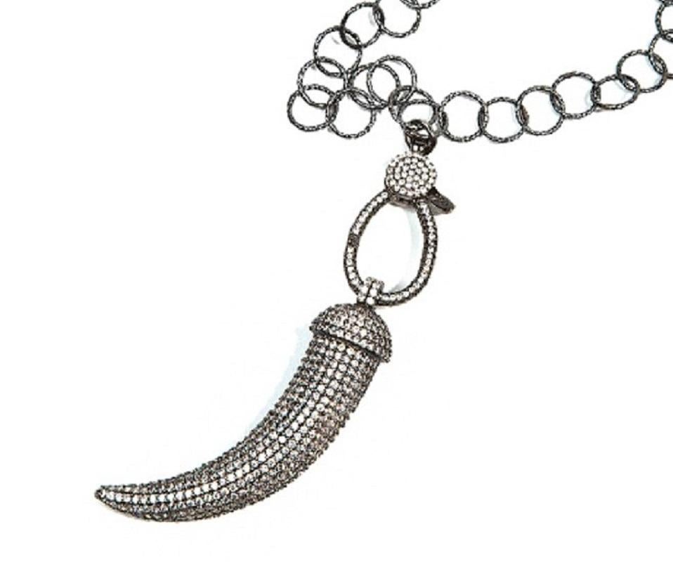 Contemporary Good Luck Horn Charm Grey Rhodium-Plated Silver Necklace