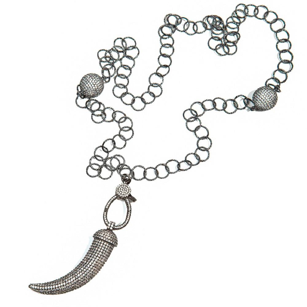 Good Luck Horn Charm Grey Rhodium-Plated Silver Necklace
