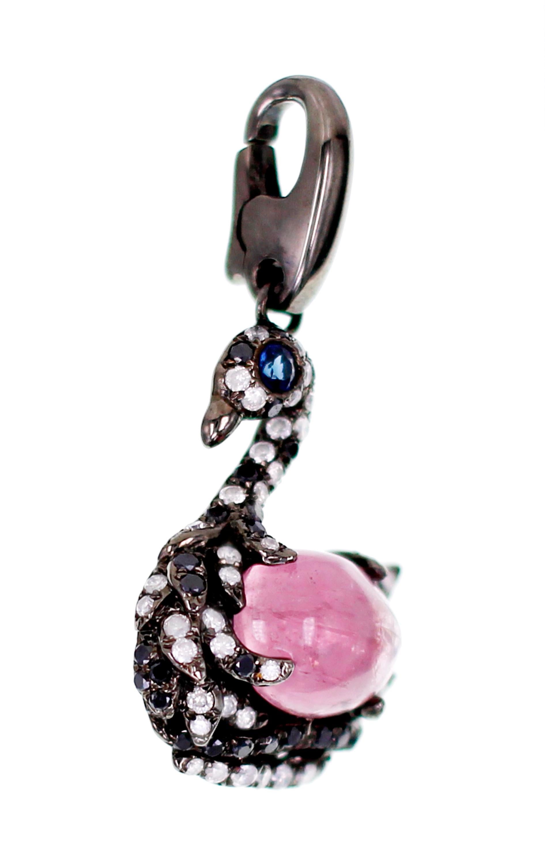 Modern Good Luck Swan Pendant with a Pastel Afghan Pink Tourmaline For Sale