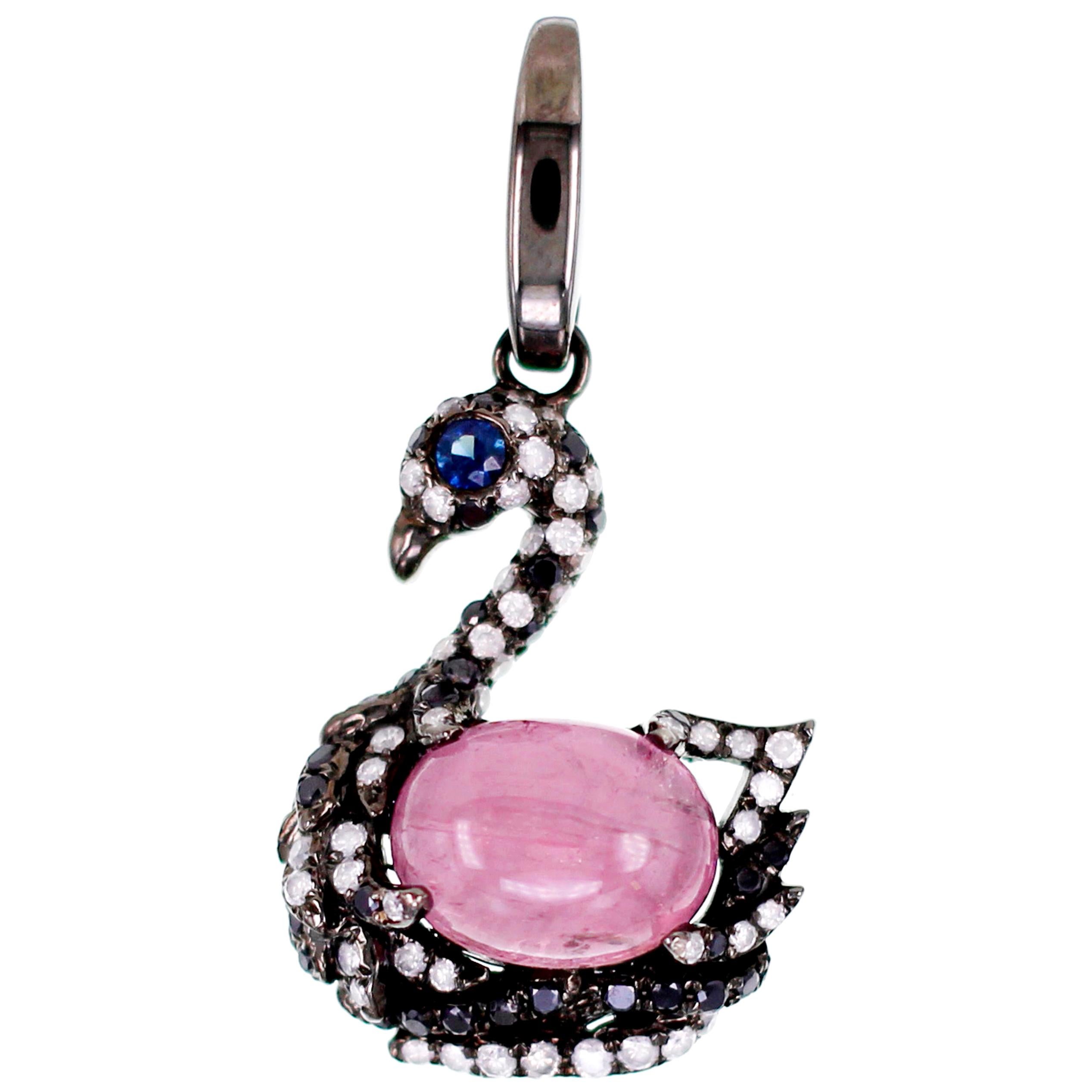 Good Luck Swan Pendant with a Pastel Afghan Pink Tourmaline For Sale