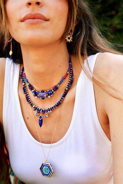 Good Luck Totem Necklace, Intarsia, White Diamonds, 18 Karat Yellow Gold