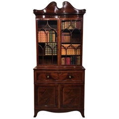 Good Mahogany Inlaid Edwardian Period Secretaire Bookcase