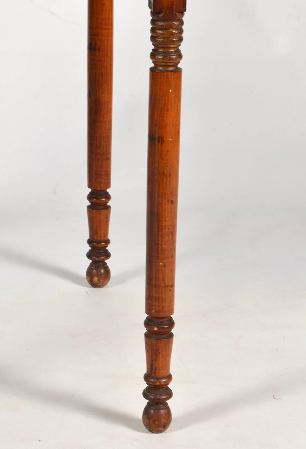 American Good Mid-19th Century Pennsylvania Sheraton Tiger Maple Three-Drawer Work Table
