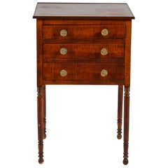 Good Mid-19th Century Pennsylvania Sheraton Tiger Maple Three-Drawer Work Table