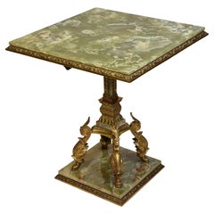 Vintage Good Mid-Century Onyx 
Brass Side End Table