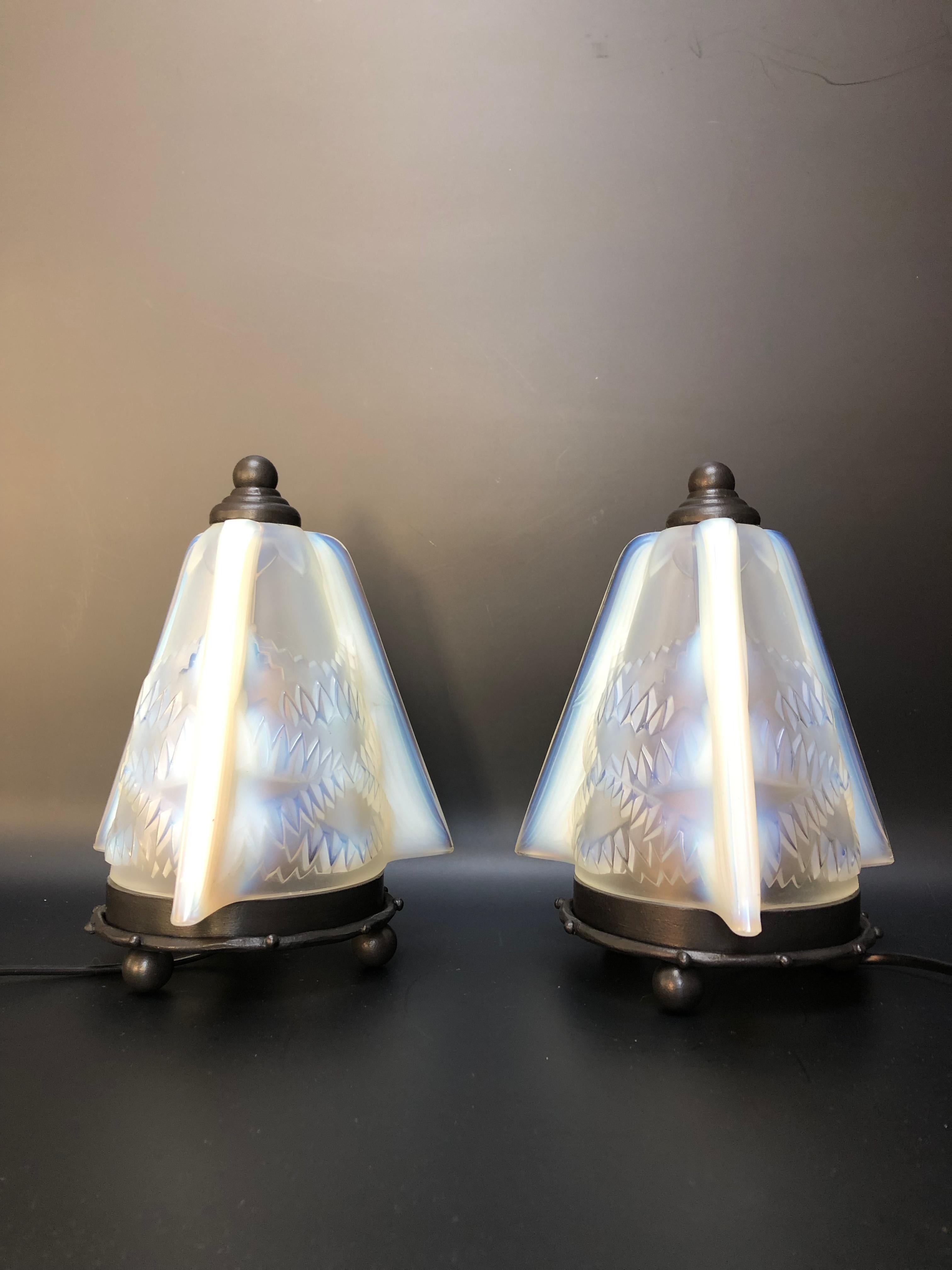 20th Century Ranc Frères Pair of Art Deco Night Lights For Sale